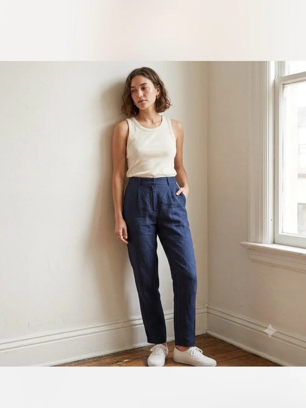 Zara Linen Taper Leg Hi Rise Navy Woman’s Pants Size 4 NWT